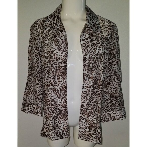 Chico's Leopard Print Shirt Top Cardigan Size 0 Open Front 3/4 Sleeves Cheetah - Picture 1 of 7